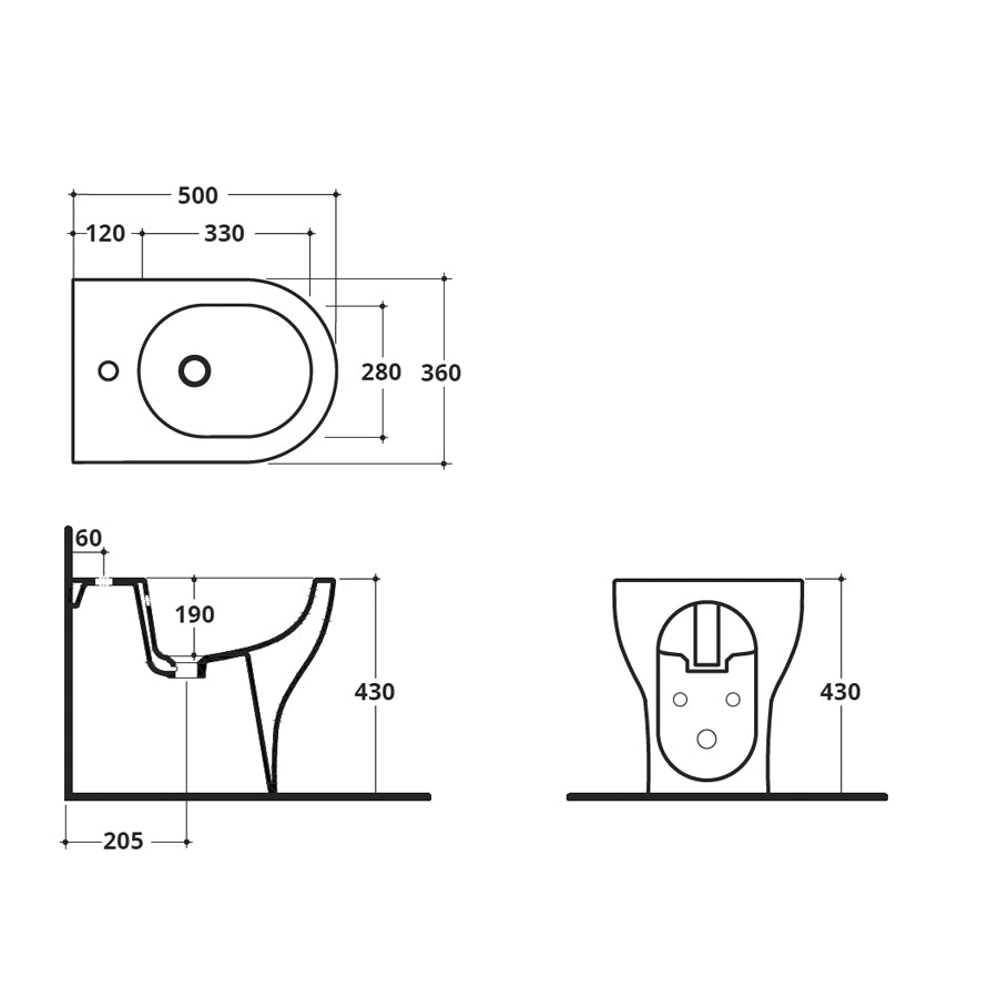 Coppia di sanitari filomuro WC rimless bidet e coprivaso modello Liz di Althea cm 50x36