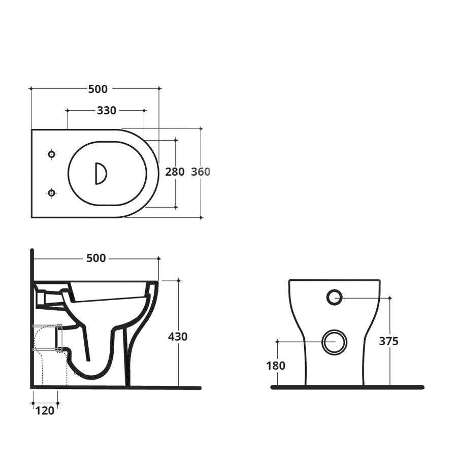 Coppia di sanitari filomuro WC rimless bidet e coprivaso modello Liz di Althea cm 50x36