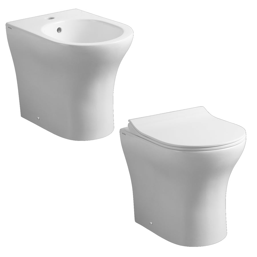 Coppia di sanitari filomuro WC rimless bidet e coprivaso modello Liz di Althea cm 50x36