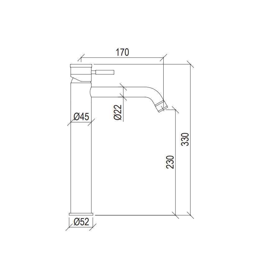 Rubinetto miscelatore Lavabo Alto in acciaio inox 316L Finitura Spazzolata senza scarico e bocca di erogazione con anticalcare