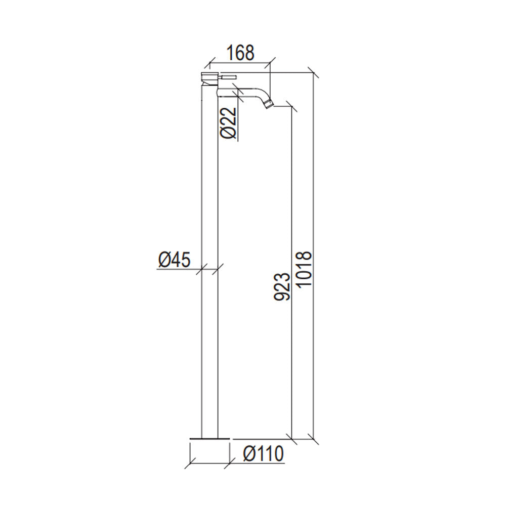 Rubinetto miscelatore Lavabo a Pavimento in acciaio inox 316L Finitura Spazzolata senza scarico e bocca di erogazione con anticalcare