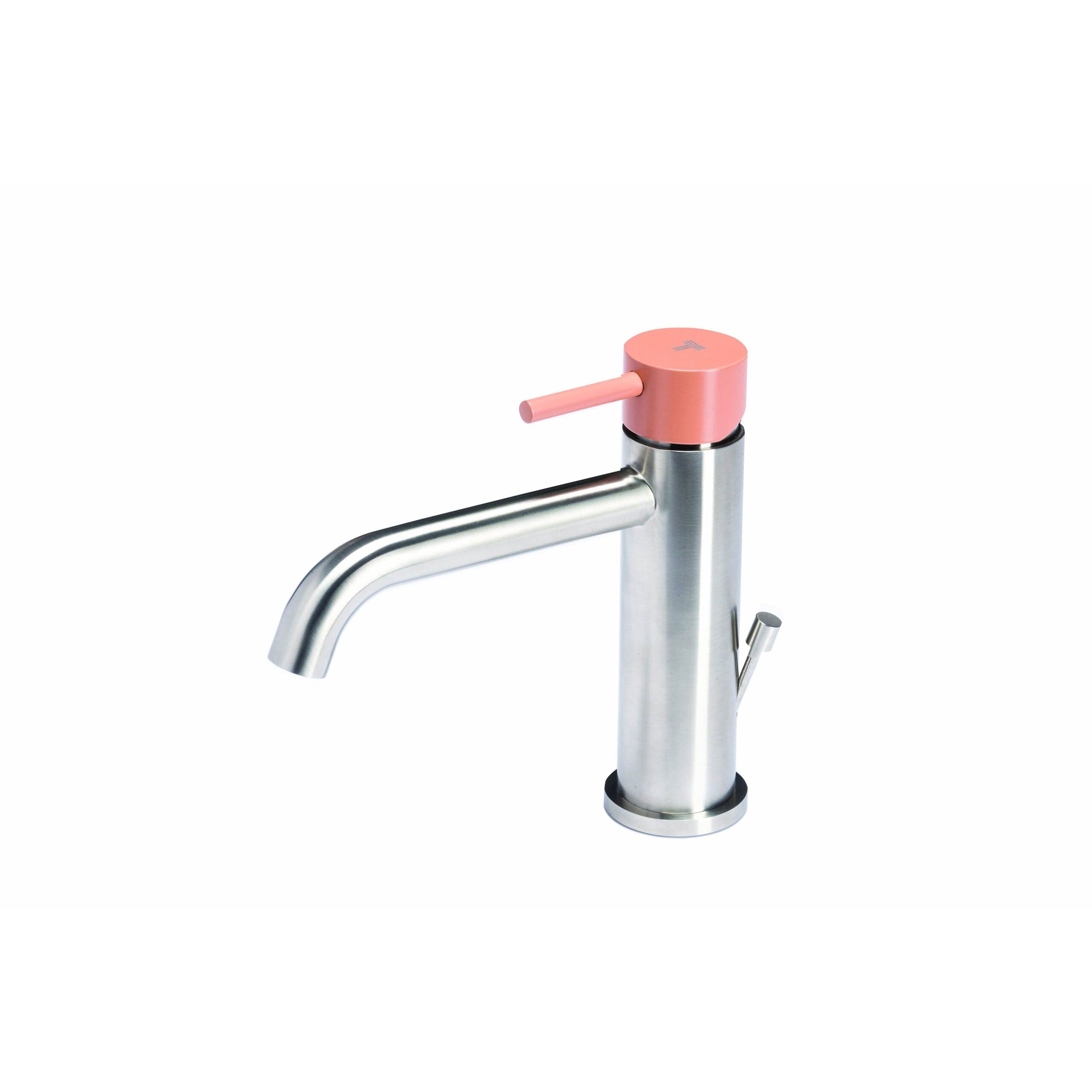 Rubinetto miscelatore Lavabo con scarico  in acciaio inox Finitura Spazzolata con Maniglia colore Cipria Tubico Colorado