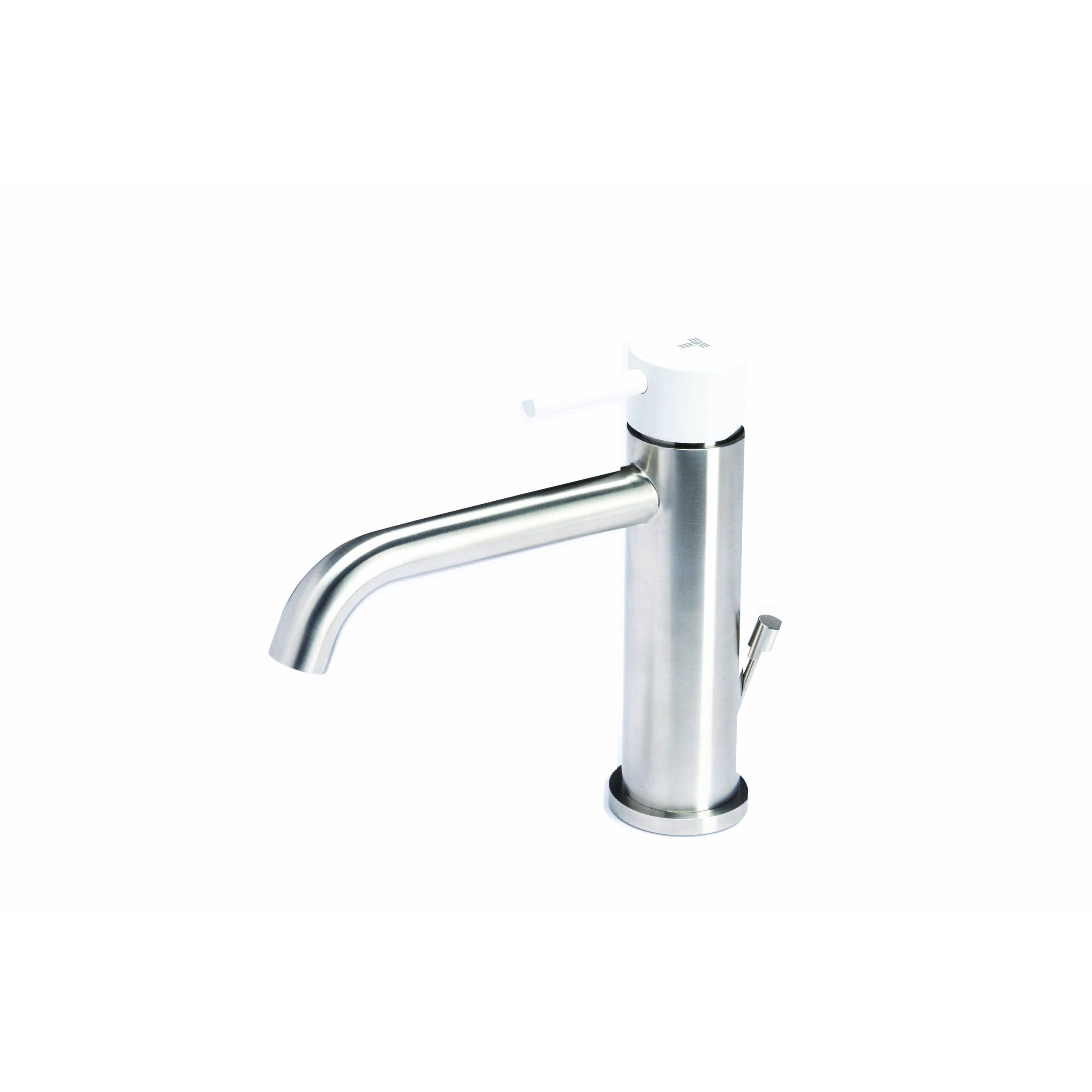 Rubinetto miscelatore Lavabo con scarico in acciaio inox Finitura Spazzolata con Maniglia colore Neve Tubico Colorado