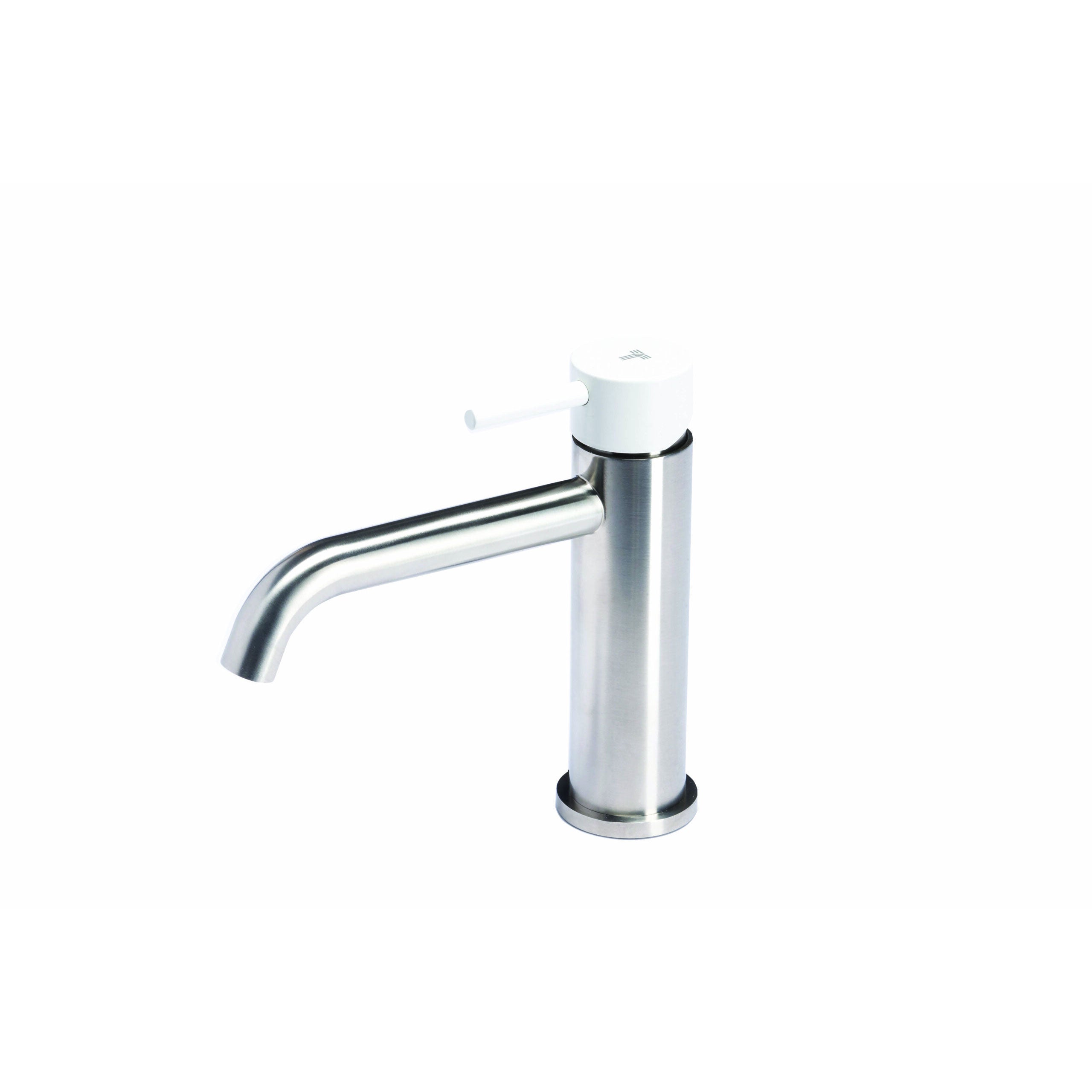 Rubinetto miscelatore Lavabo senza scarico in acciaio inox Finitura Spazzolata con Maniglia colore Neve Tubico Colorado