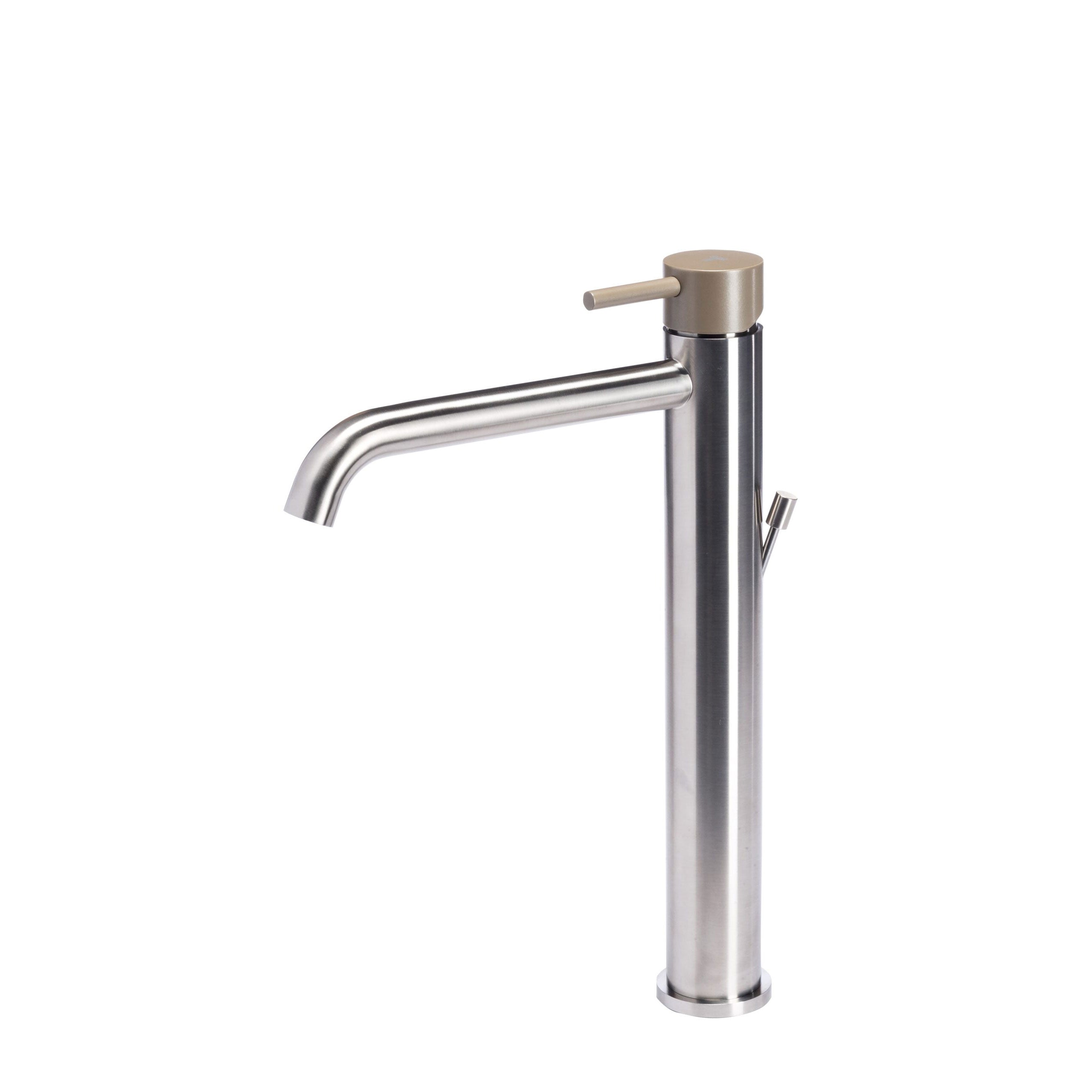 Rubinetto miscelatore Lavabo Alto con scarico  in acciaio inox Finitura Spazzolata con Maniglia color Deserto Tubico Colorado