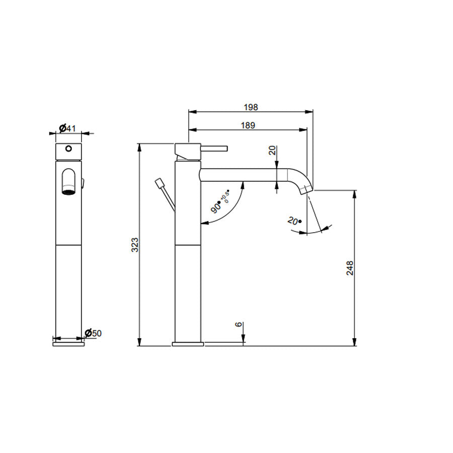 Rubinetto miscelatore Lavabo Alto con scarico in acciaio inox Finitura Spazzolata con Maniglia color Roccia Tubico Colorado