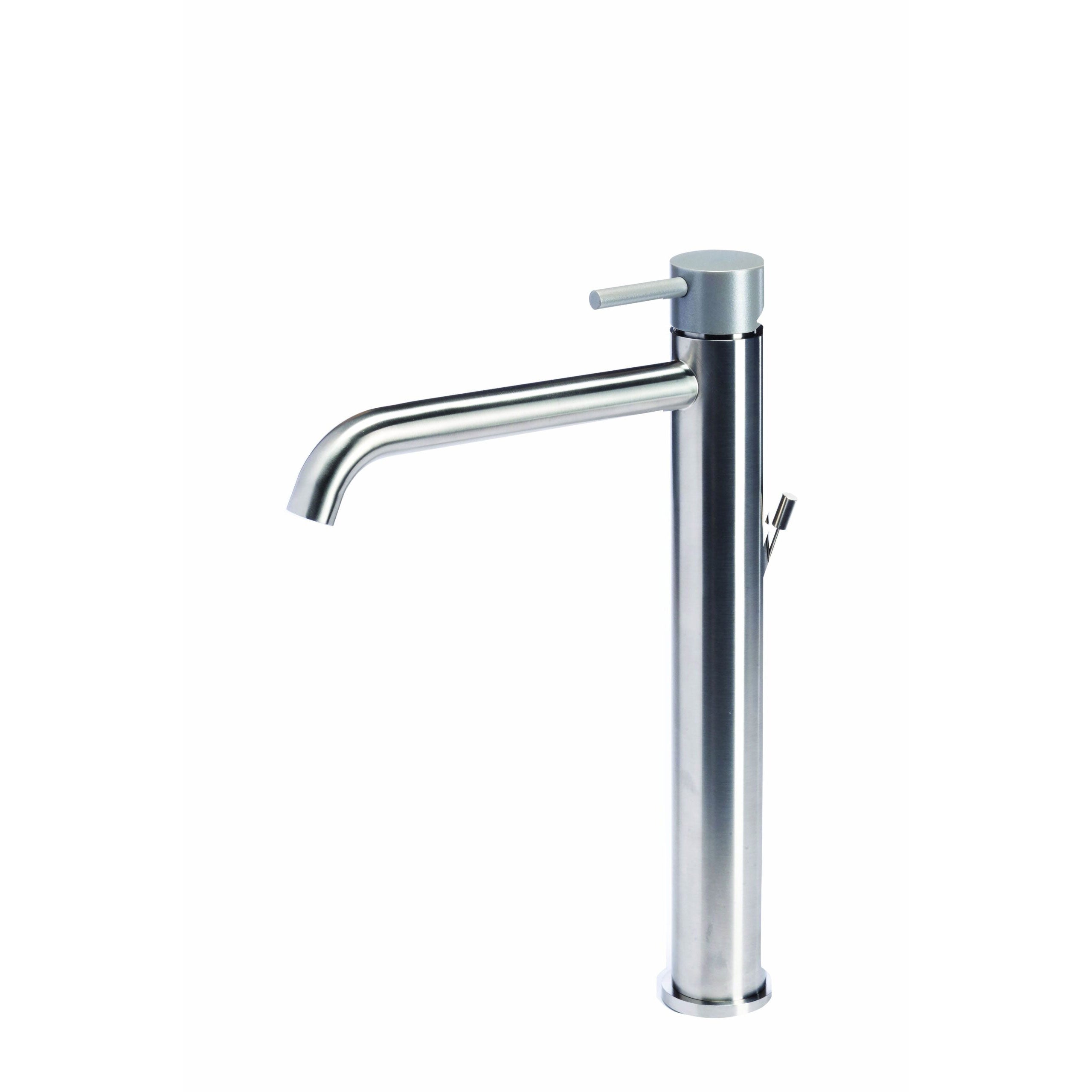 Rubinetto miscelatore Lavabo Alto con scarico  in acciaio inox Finitura Spazzolata con Maniglia color Roccia Tubico Colorado