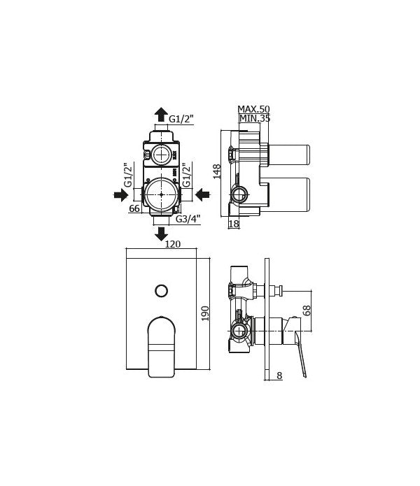 Miscelatore doccia incasso codice TI015CR serie Tilt Paffoni by CeramicStore | Lo specialista del tuo bagno