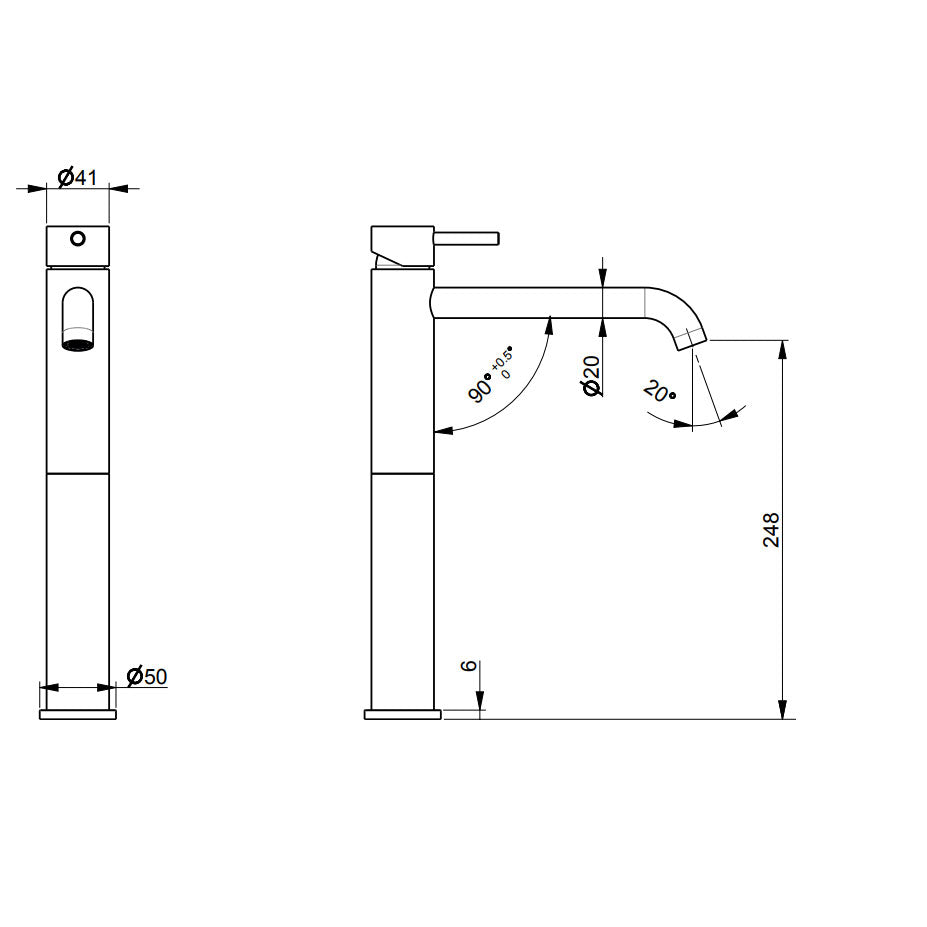 Rubinetto miscelatore Lavabo Alto senza scarico in acciaio inox Finitura Spazzolata con Maniglia colore Deserto Tubico Colorado