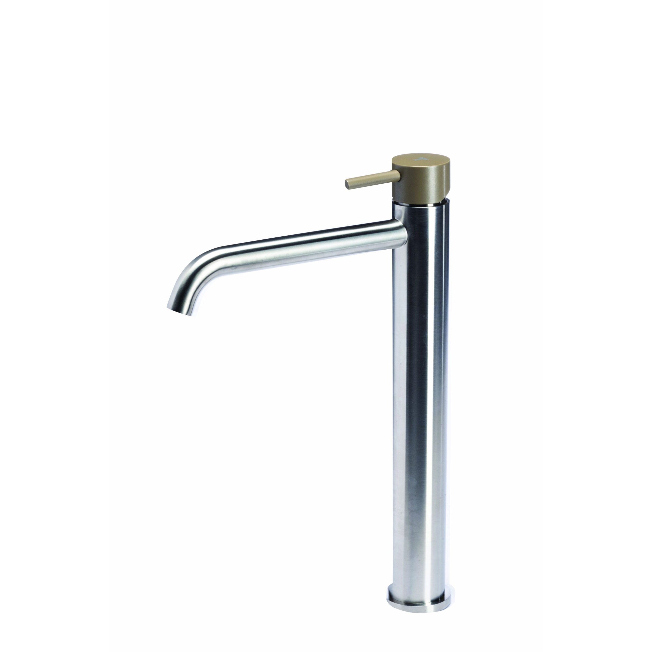Rubinetto miscelatore Lavabo Alto senza scarico  in acciaio inox Finitura Spazzolata con Maniglia colore Deserto Tubico Colorado