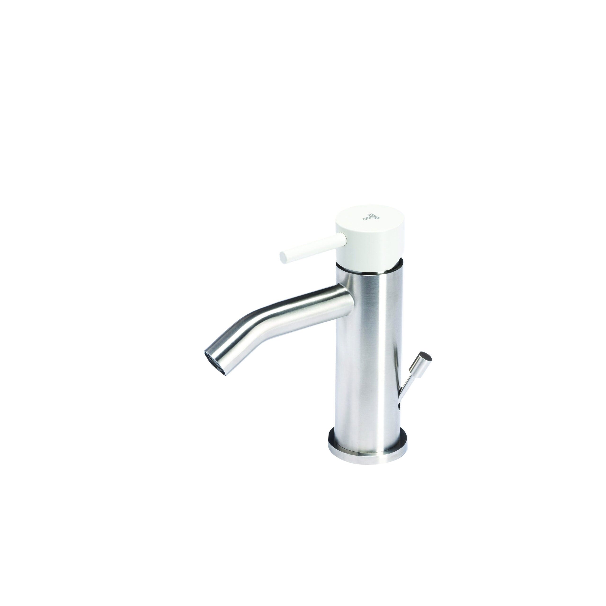 Rubinetto miscelatore Bidet con scarico in acciaio inox Finitura Spazzolata con Maniglia color Perla Tubico Colorado by CeramicStore | Lo specialista del tuo bagno