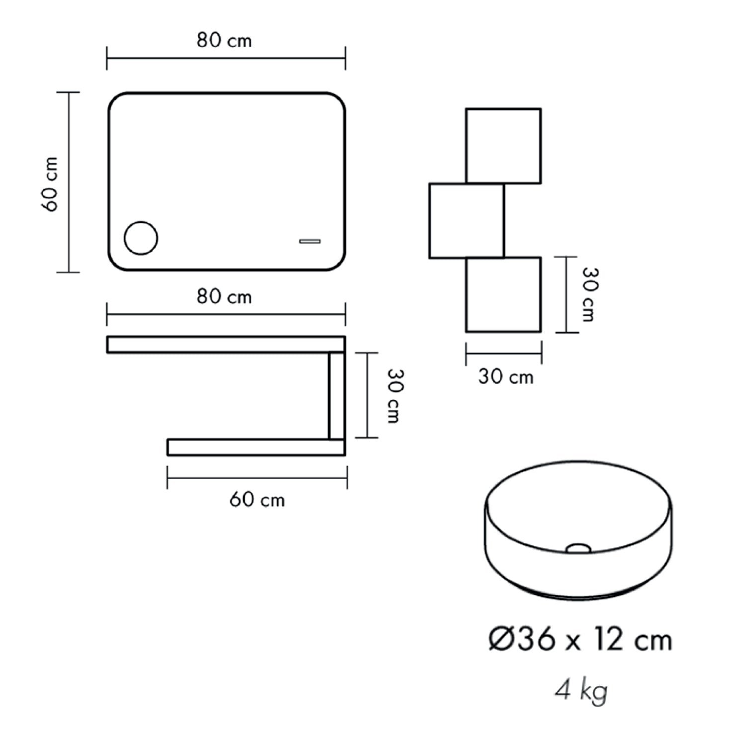 Mobile bagno a giorno con lavabo d'appoggio in ceramica e specchio touch cm 80 rovere fossile- Cubi&Co modello Destiny 1 by CeramicStore | Lo specialista del tuo bagno