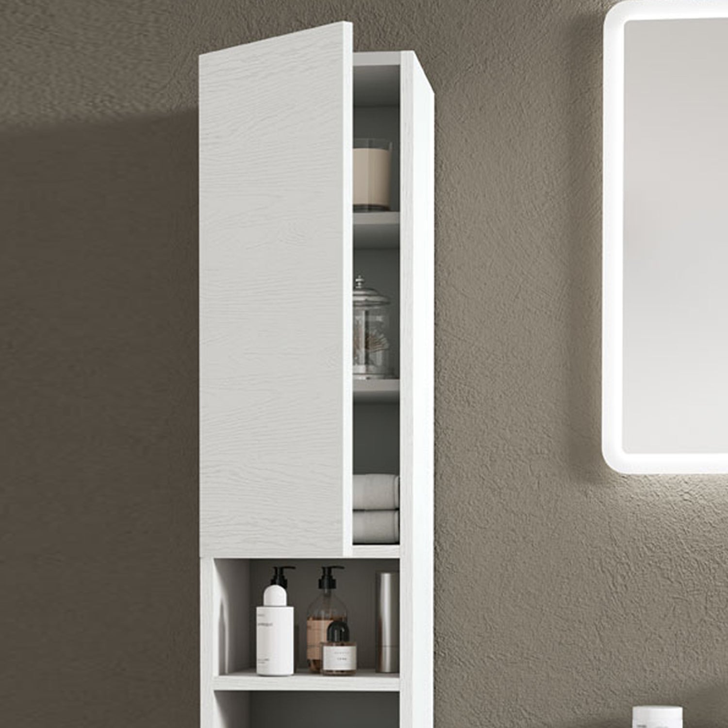 Composizione bagno con lavabo specchio retroilluminato e colonna modello KoraXL02 90 cm Bianco Frassinato by CeramicStore | Lo specialista del tuo bagno