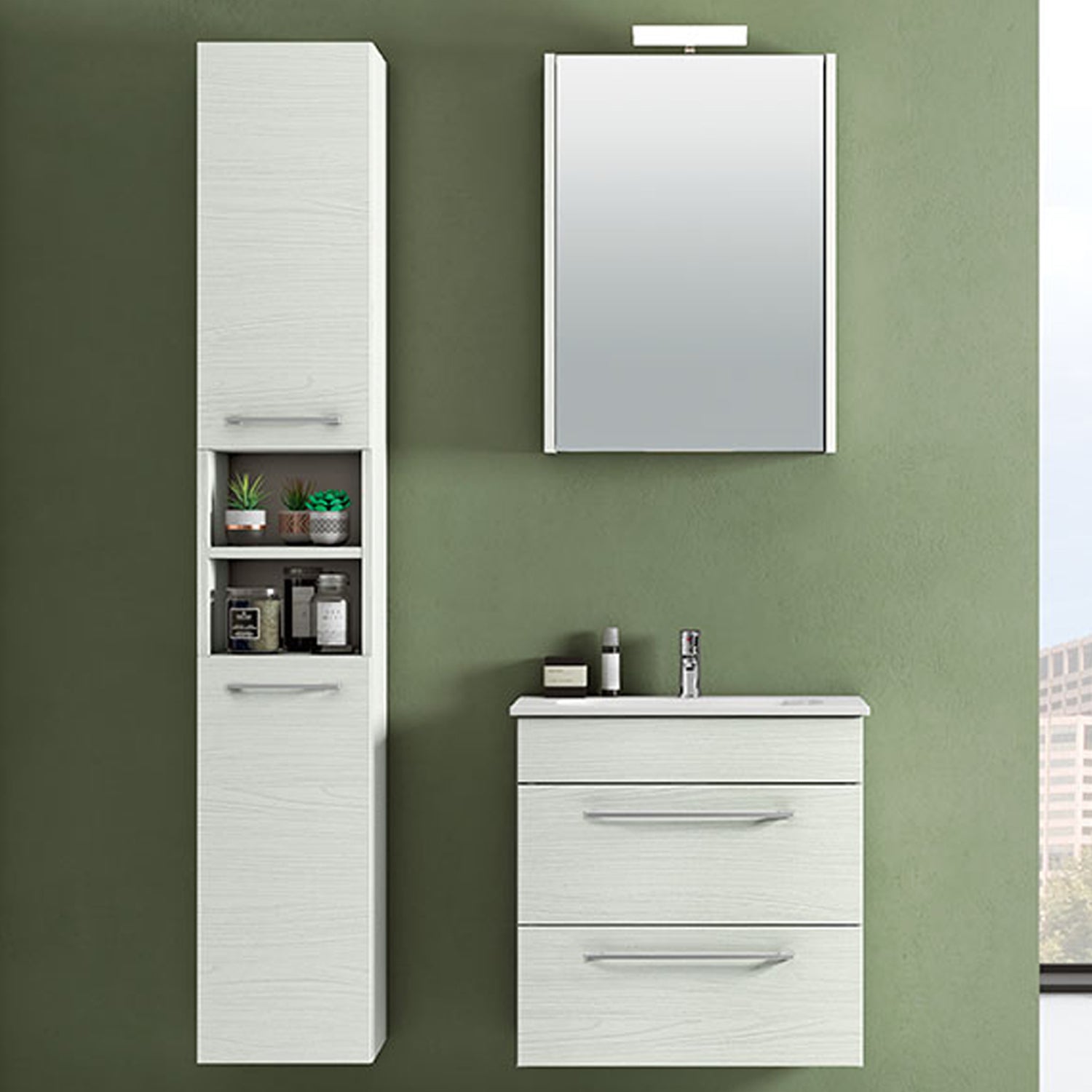 Mobile bagno sospeso con lavabo colonna e specchio contenitore color Aralie modello Gio' 01 90 cm by CeramicStore | Lo specialista del tuo bagno