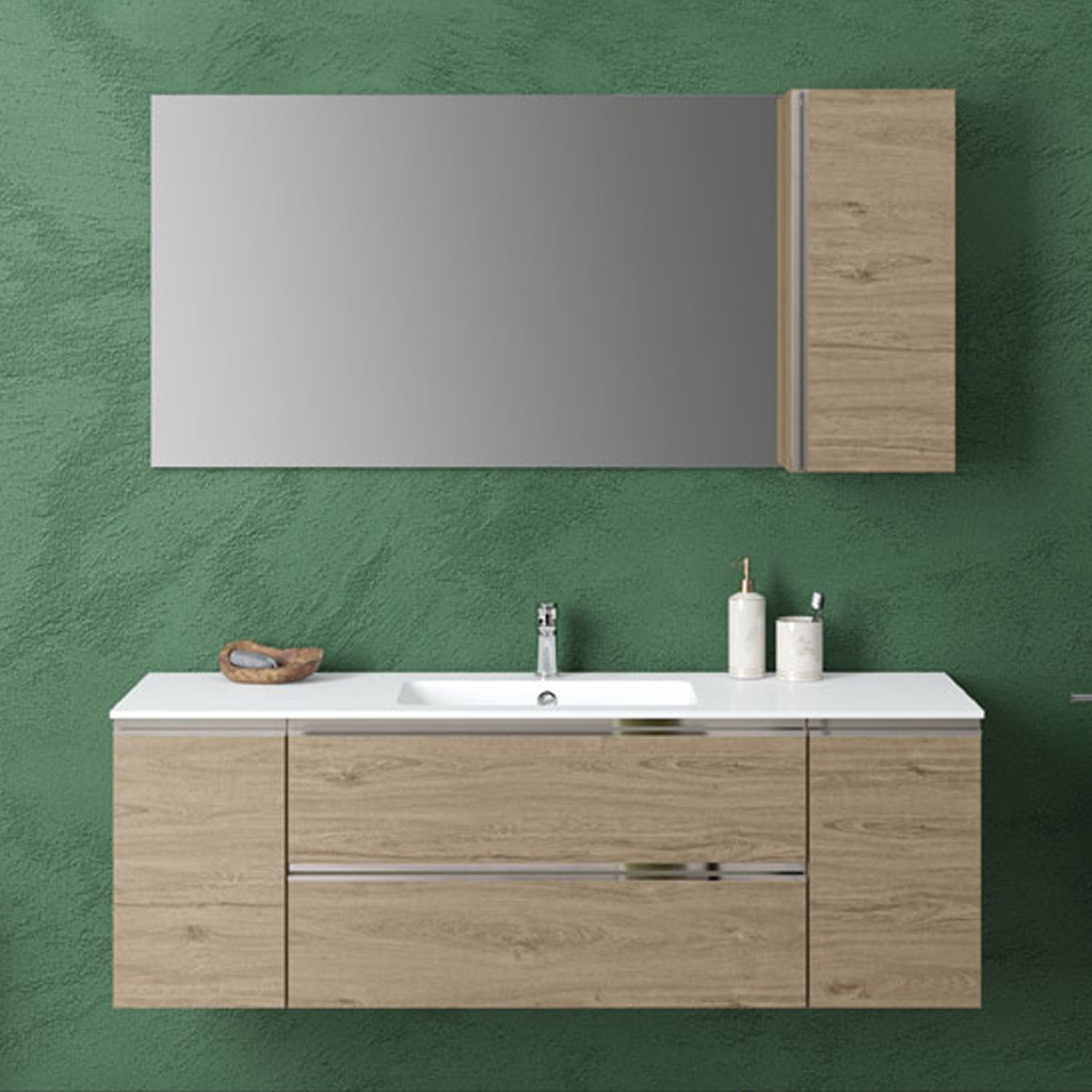Composizione bagno sospesa con lavabo pensile e specchio modello York04 150 cm Rovere Nabucco by CeramicStore | Lo specialista del tuo bagno