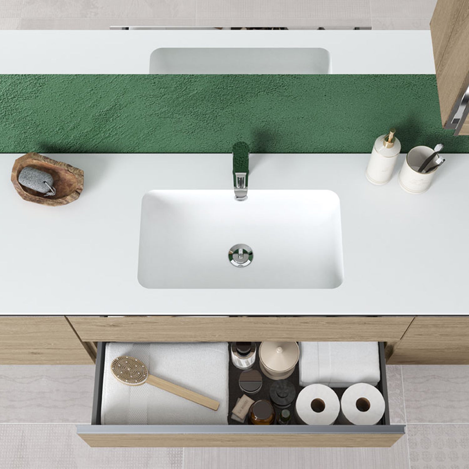 Composizione bagno sospesa con lavabo pensile e specchio modello York04 150 cm Rovere Nabucco by CeramicStore | Lo specialista del tuo bagno