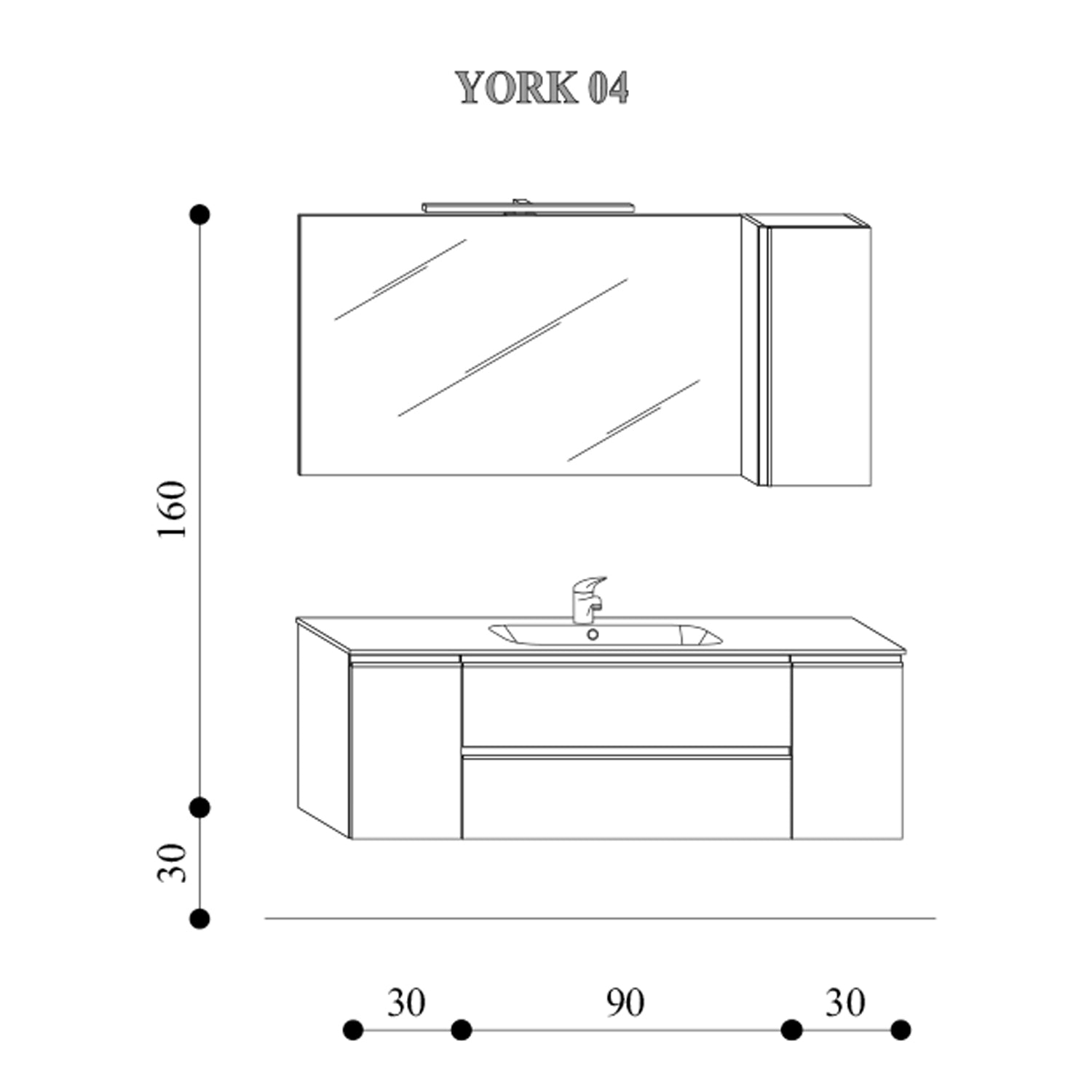 Composizione bagno sospesa con lavabo pensile e specchio modello York04 150 cm Rovere Nabucco by CeramicStore | Lo specialista del tuo bagno