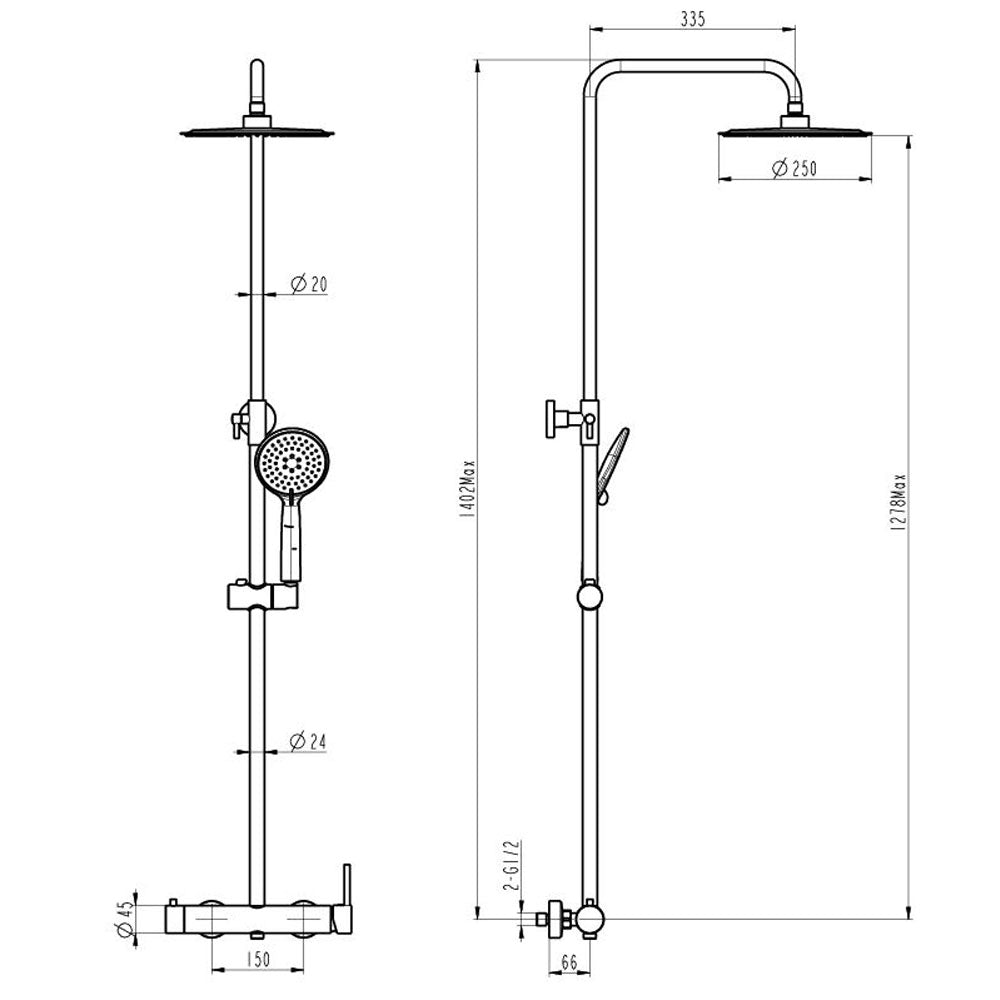 Colonna doccia con soffione tondo ultrapiatto e doccetta due funzioni by GME - Nera opaca by CeramicStore | Lo specialista del tuo bagno