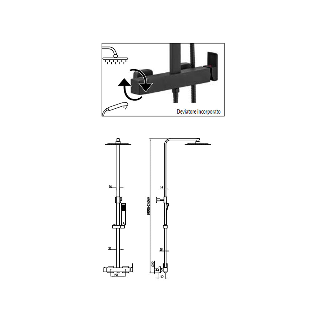 Colonna doccia con soffione ultrapiatto 'Inverter C' by GME - Nera opaca by CeramicStore | Lo specialista del tuo bagno