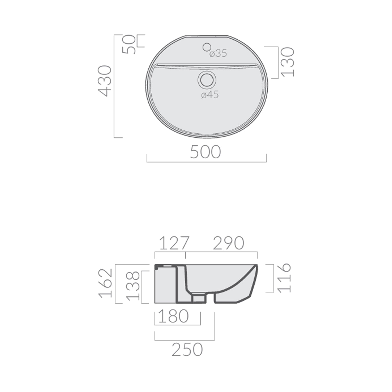Lavabo Semincasso in ceramica 50x43 cm Galassia €“ Bianco by CeramicStore | Lo specialista del tuo bagno