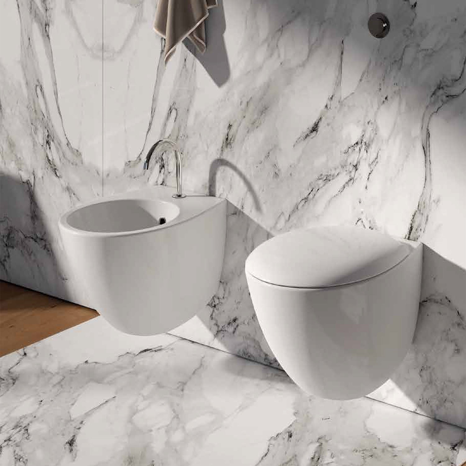 Sanitari sospesi moderni Domus Falerii Mascalzone profondità 48 cm con sedile normal close