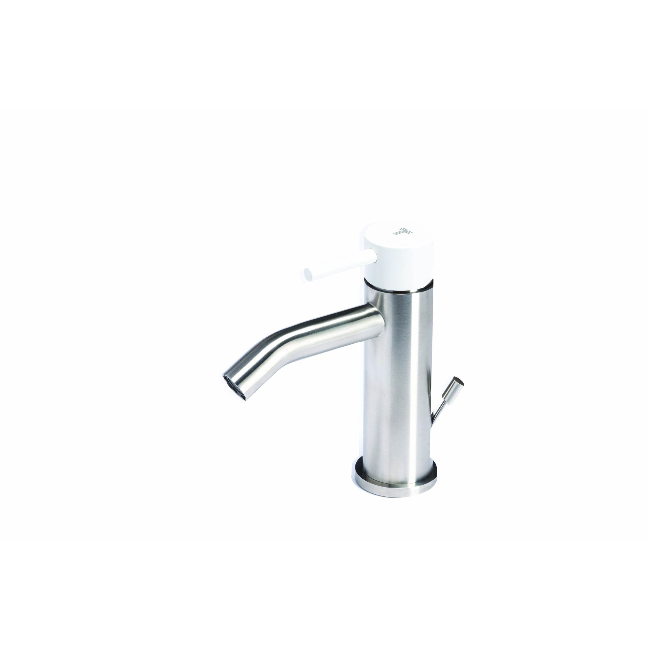 Rubinetto miscelatore Bidet con scarico in acciaio inox Finitura Spazzolata con Maniglia colore Neve Tubico Colorado by CeramicStore | Lo specialista del tuo bagno