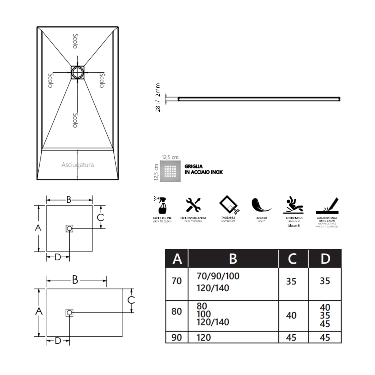 Piatto Doccia quadrato filopavimento 70x70 bianco in resina effetto pietra Emoji riducibile by CeramicStore | Lo specialista del tuo bagno