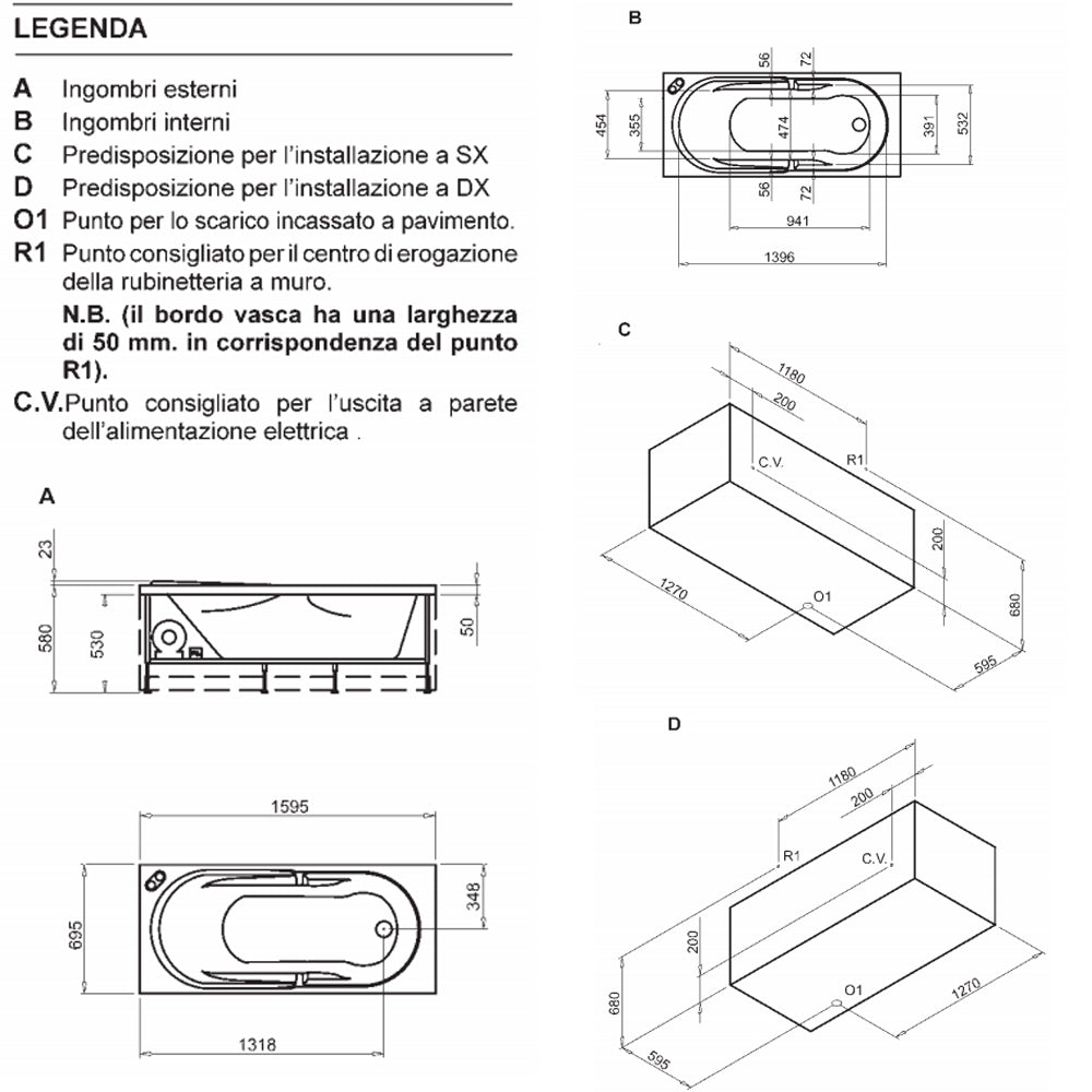 Vasca Bagno rettangolare Love in acrilico e Abs cm 160x70 con idromassaggio by CeramicStore | Lo specialista del tuo bagno