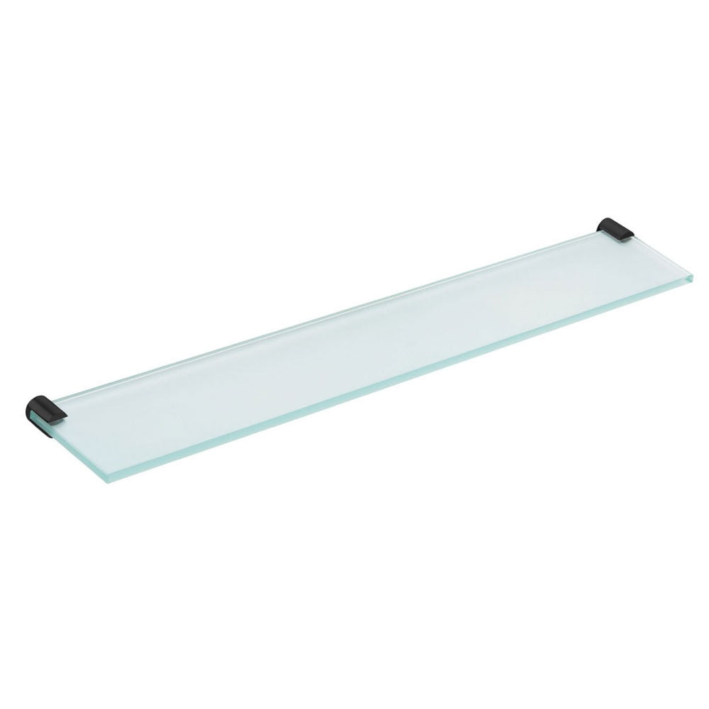 Mensola a muro in vetro ed acciaio della collezione 'Logic' by Cosmic 2x9,5x57,5 cm - Supporti neri by CeramicStore | Lo specialista del tuo bagno