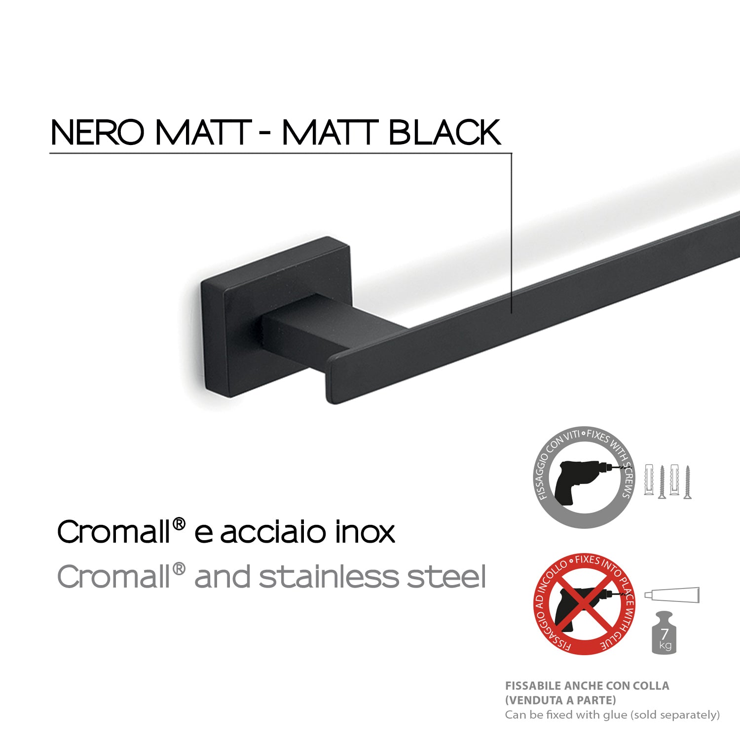 Portasalviette a parete Gedy modello Atena da 60 cm - Nero Matt by CeramicStore | Lo specialista del tuo bagno