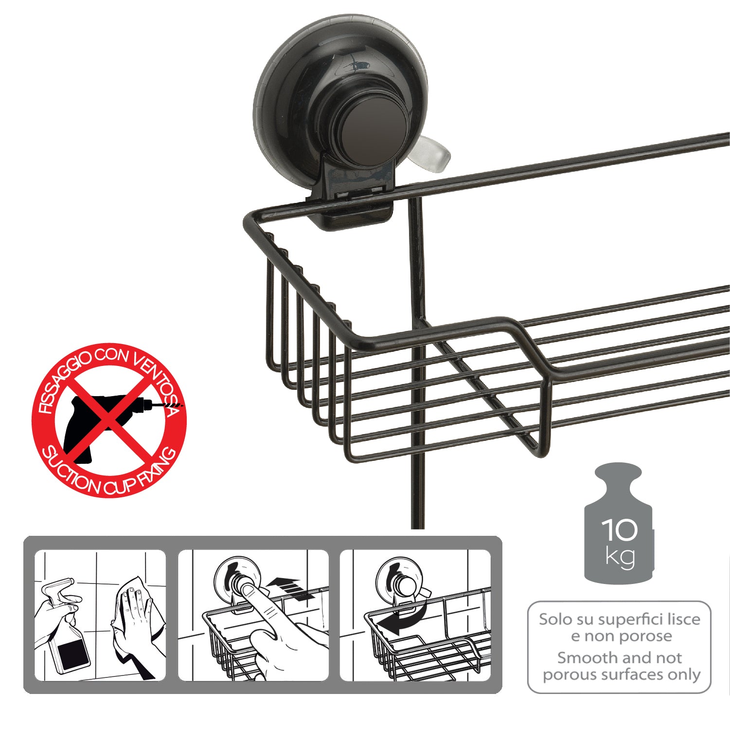 Portaoggetti doccia doppio in filo di Gedy serie Hot - Nero Matt by CeramicStore | Lo specialista del tuo bagno