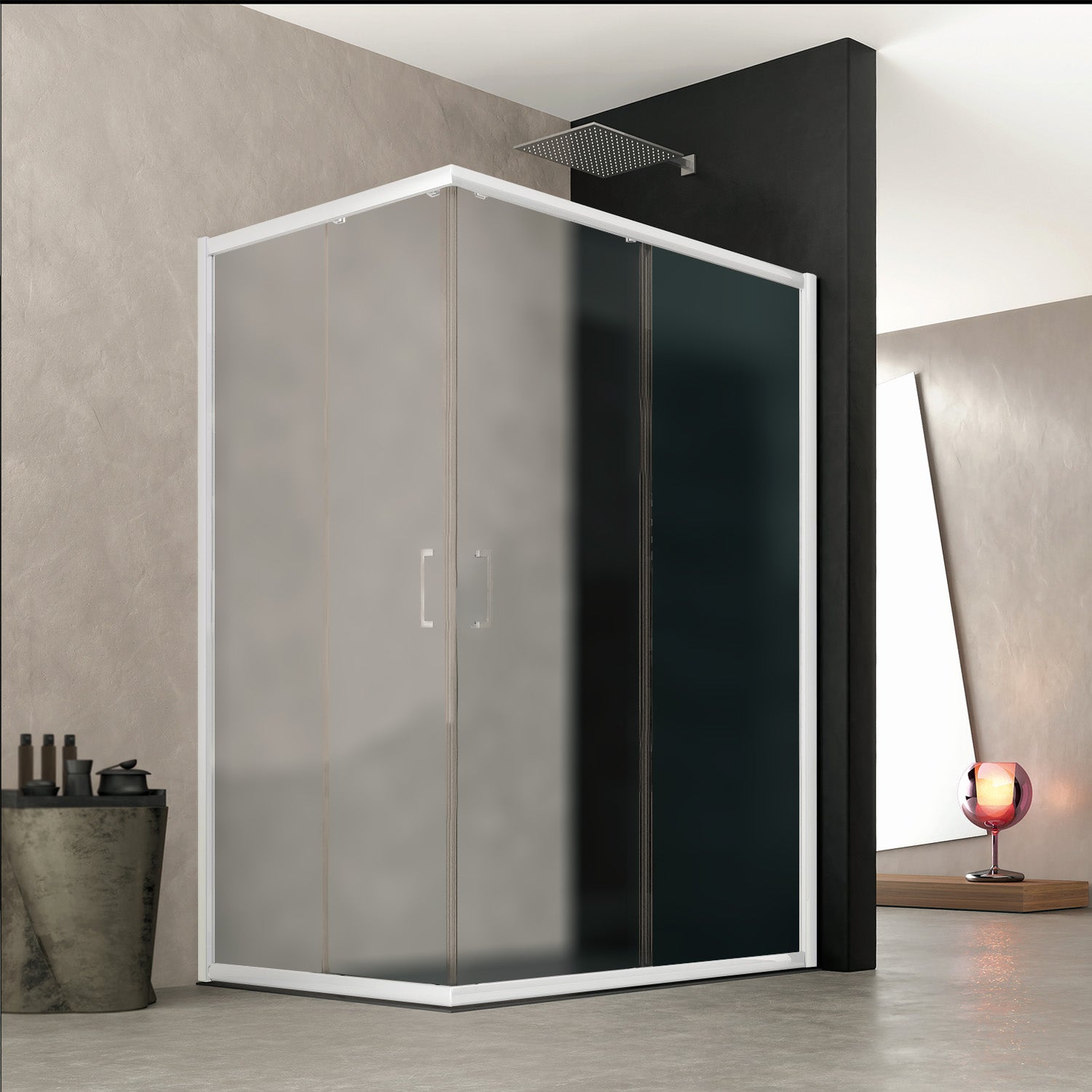 Box doccia angolare apertura scorrevole 75X80cm cristallo satinato profilo bianco Oceania by CeramicStore | Lo specialista del tuo bagno