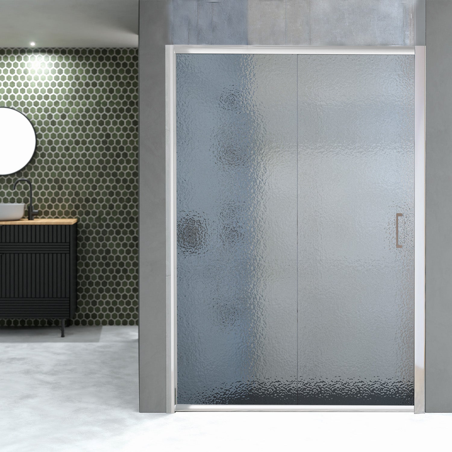 Box doccia 1 anta scorrevole 100cm cristallo stampato C profilo bianco Oceania by CeramicStore | Lo specialista del tuo bagno