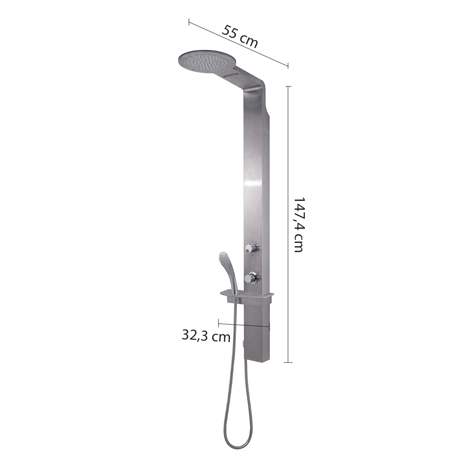 Pannello doccia multifunzione con miscelatore termostatico da cm 145 modello WELLNESS 02 - Spazzolato by CeramicStore | Lo specialista del tuo bagno