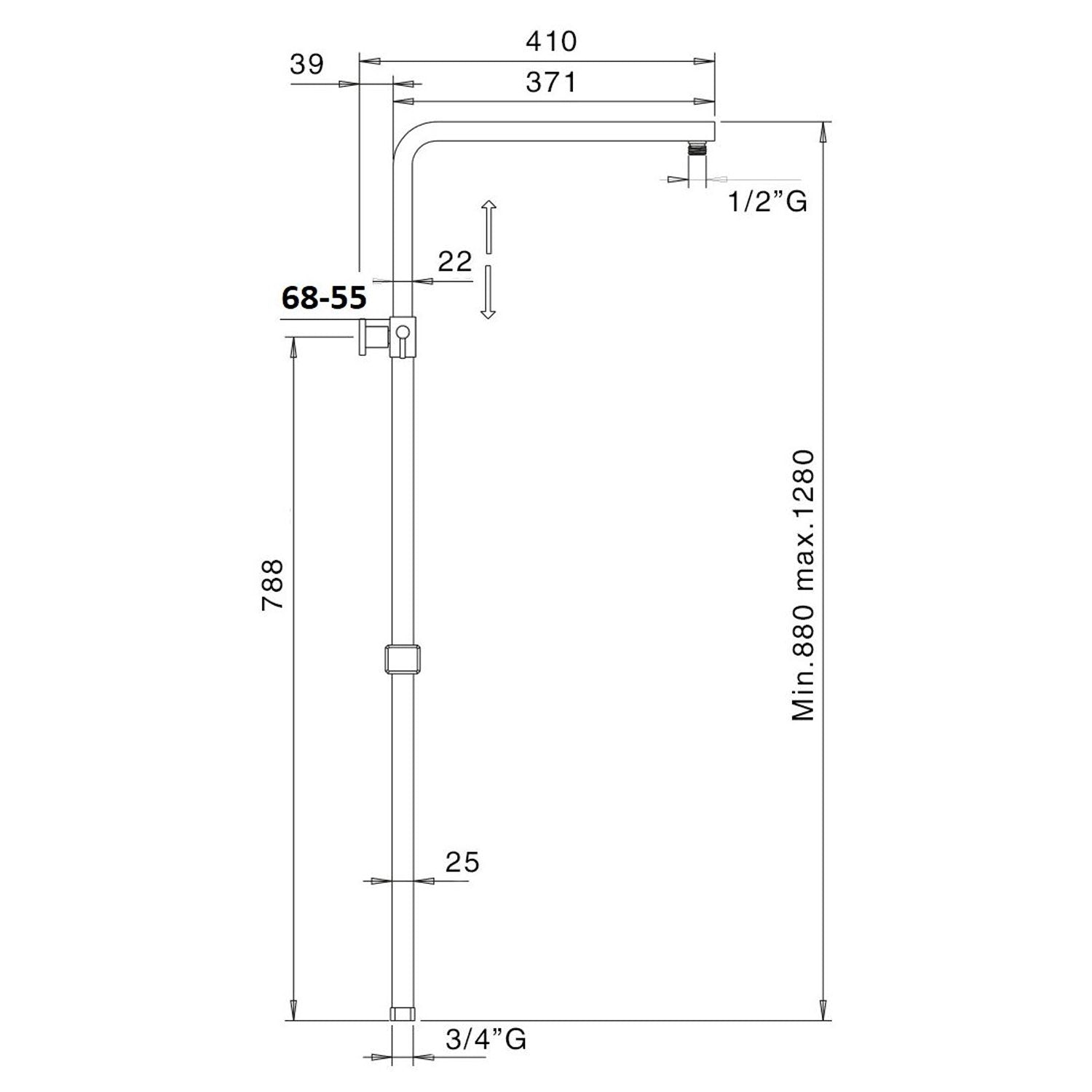 Colonna doccia quadra 25mm con supporto regolabile e attacco 3/4"F by CeramicStore | Lo specialista del tuo bagno