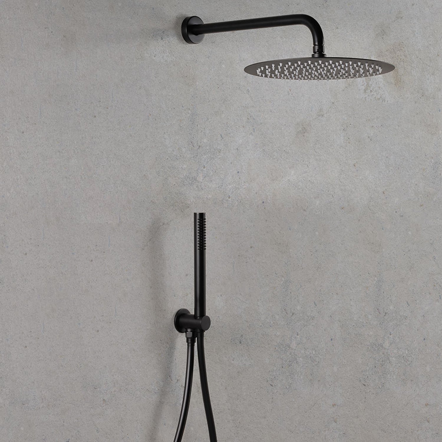 Set doccia tondo con soffione 30 cm, doccetta Mia, presa acqua e flessibile nero opaco Ares by CeramicStore | Lo specialista del tuo bagno