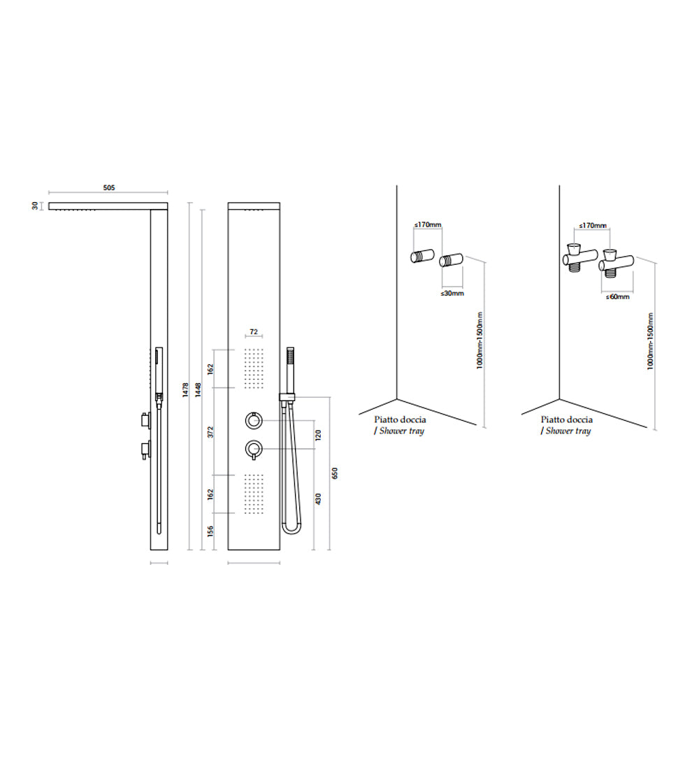 Pannello Doccia idromassaggio dal design squadrato realizzato in acciaio inox spazzolato con cascata by CeramicStore | Lo specialista del tuo bagno