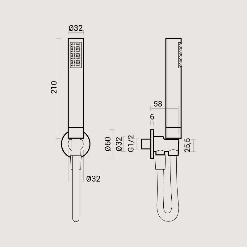 Kit doccia tonda con doccetta minimale cilindrica in ABS cromato, flessibile e presa acqua by CeramicStore | Lo specialista del tuo bagno