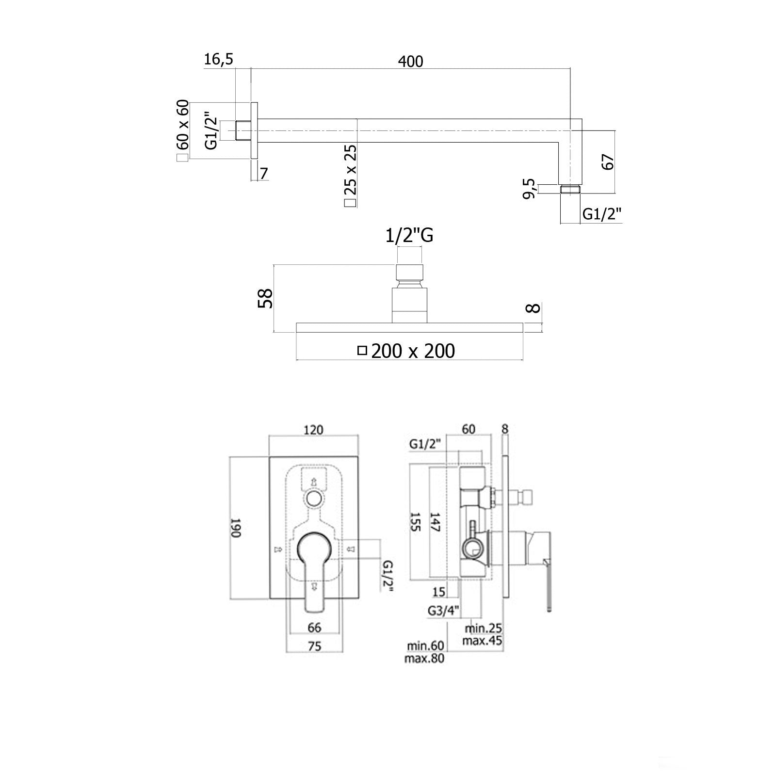 Composizione doccia RED con soffione quadrato, miscelatore con deviatore e set duplex by CeramicStore | Lo specialista del tuo bagno
