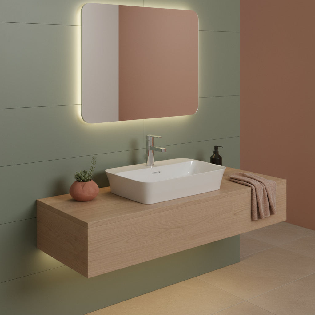 Lavabo da appoggio in Diamatec 55X38 con foro rubinetto Ideal Standard Ipalyss bordo sottile 3 mm
