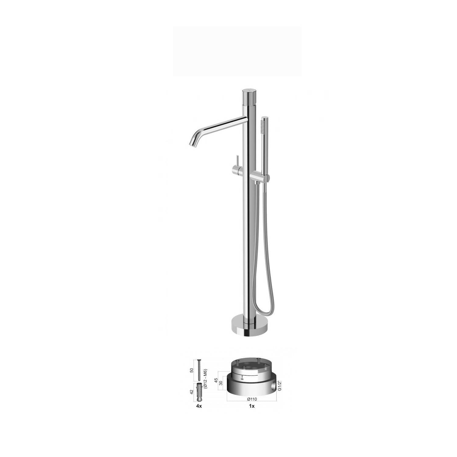 Set miscelatore vasca a pavimento con deviatore e doccia base senza corpo con base per fissaggio Paffoni by CeramicStore | Lo specialista del tuo bagno