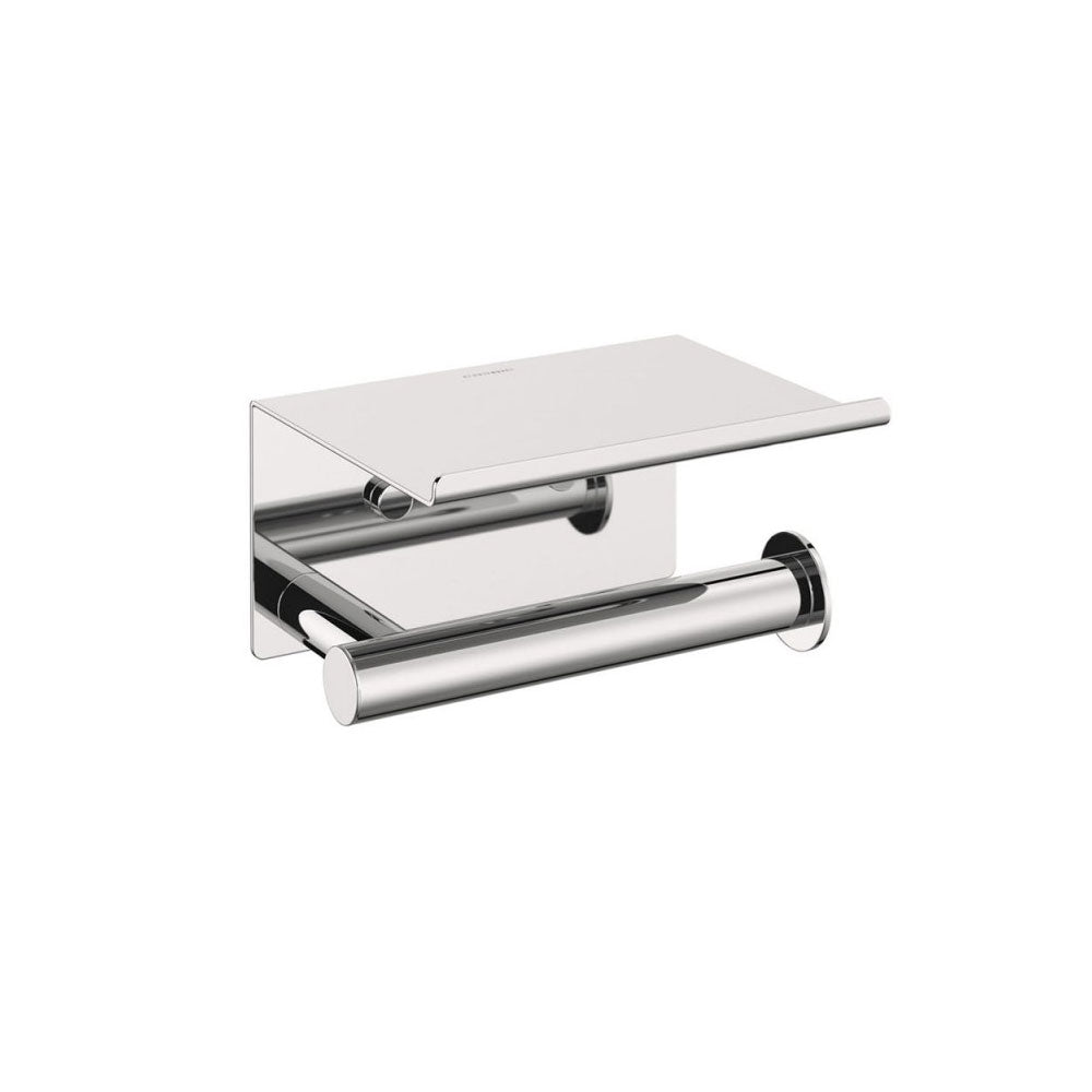 Porta rotolo sospeso con supporto per cellulare in ottone cromato della collezione 'Architect s+' by Cosmic