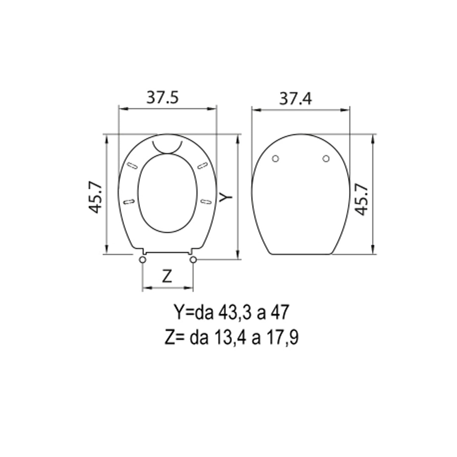 Sedile wc in termoindurente per vaso Sbordoni serie Fabia con cerniere regolabili normal close