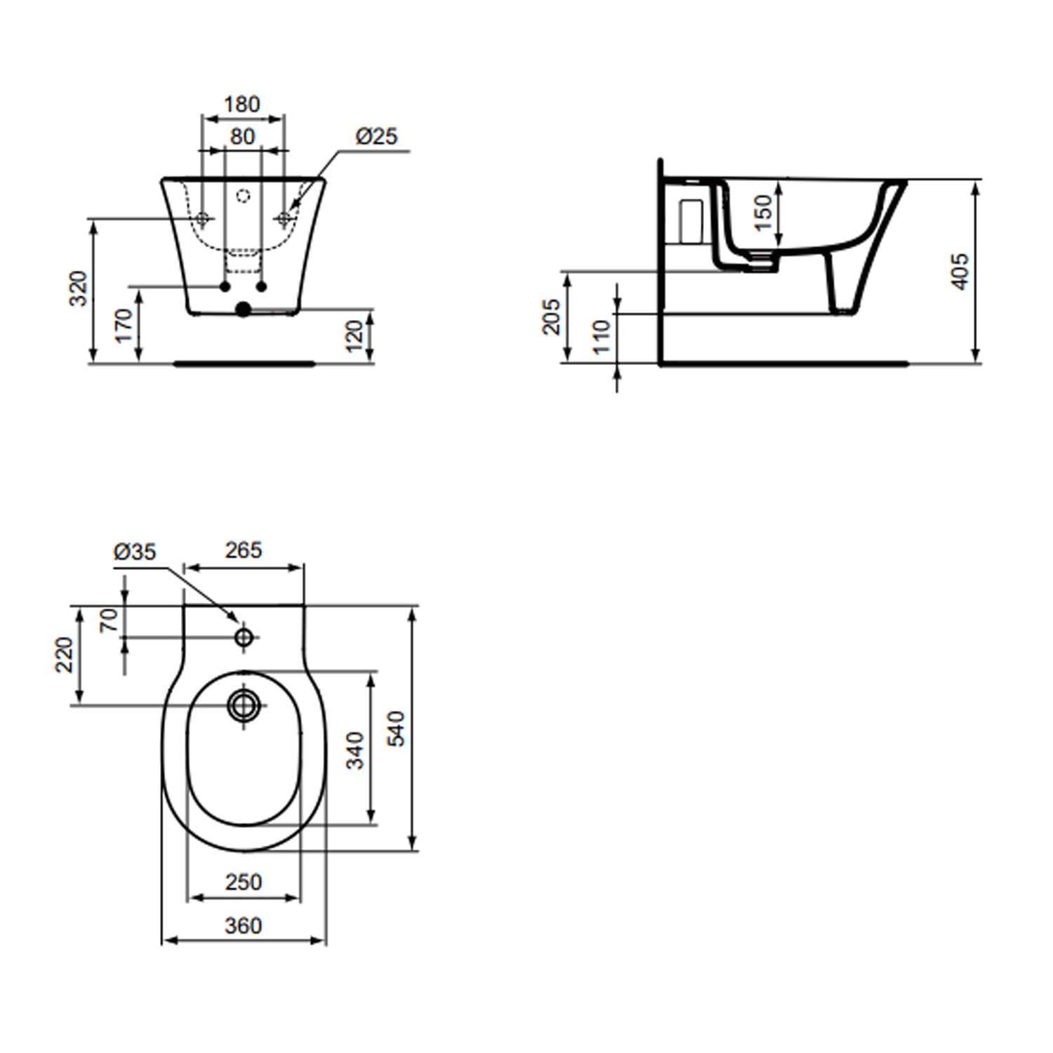 Bidet sospeso Ideal Standard Connect Air con kit fissaggio