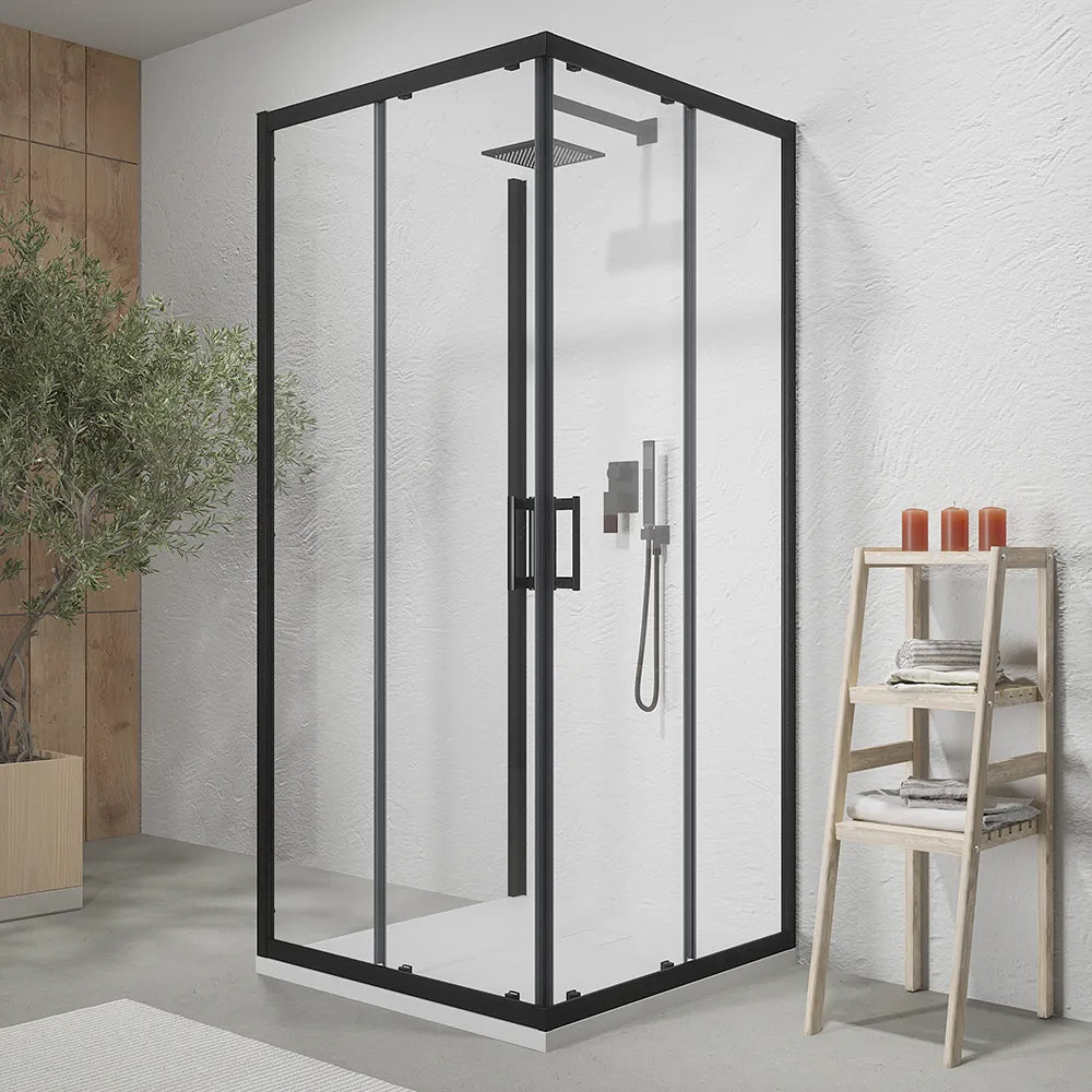 Box doccia tre lati DocciaGo modello Jam 70x70x70 cm H.195 in vetro temperato 6 mm trasparente - Nero Opaco by CeramicStore | Lo specialista del tuo bagno