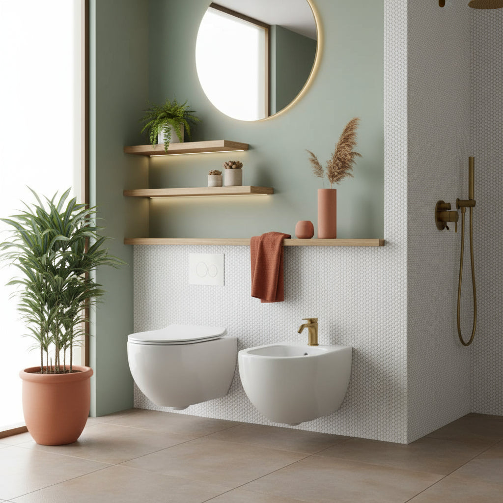 Coppia di sanitari sospesi rimless Axa modello Glomp 51x36