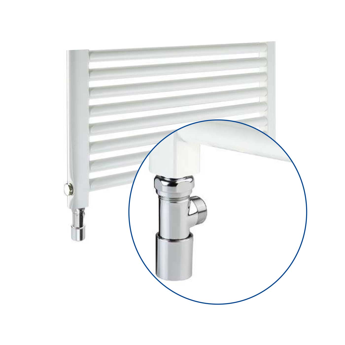Kit Valvola e Detentore cromo per termoarredo RCR POLETTI Installazione orizzontale by CeramicStore | Lo specialista del tuo bagno