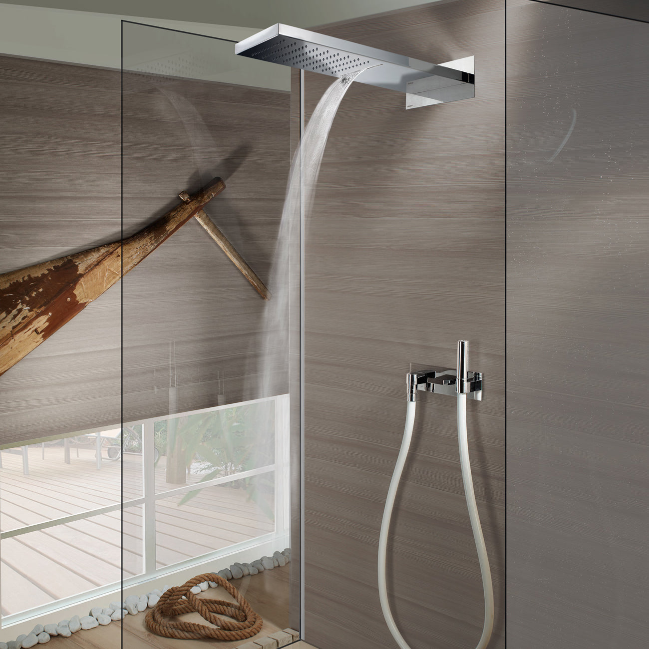 Soffione doccia Bossini Manhattan a 2 getti in acciaio inox con pioggia e cascata by CeramicStore | Lo specialista del tuo bagno
