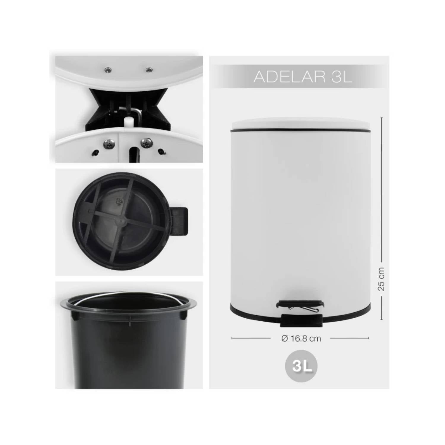 Pattumiera a pedale modello Adelar 3 litri colore bianco opaco by CeramicStore | Lo specialista del tuo bagno