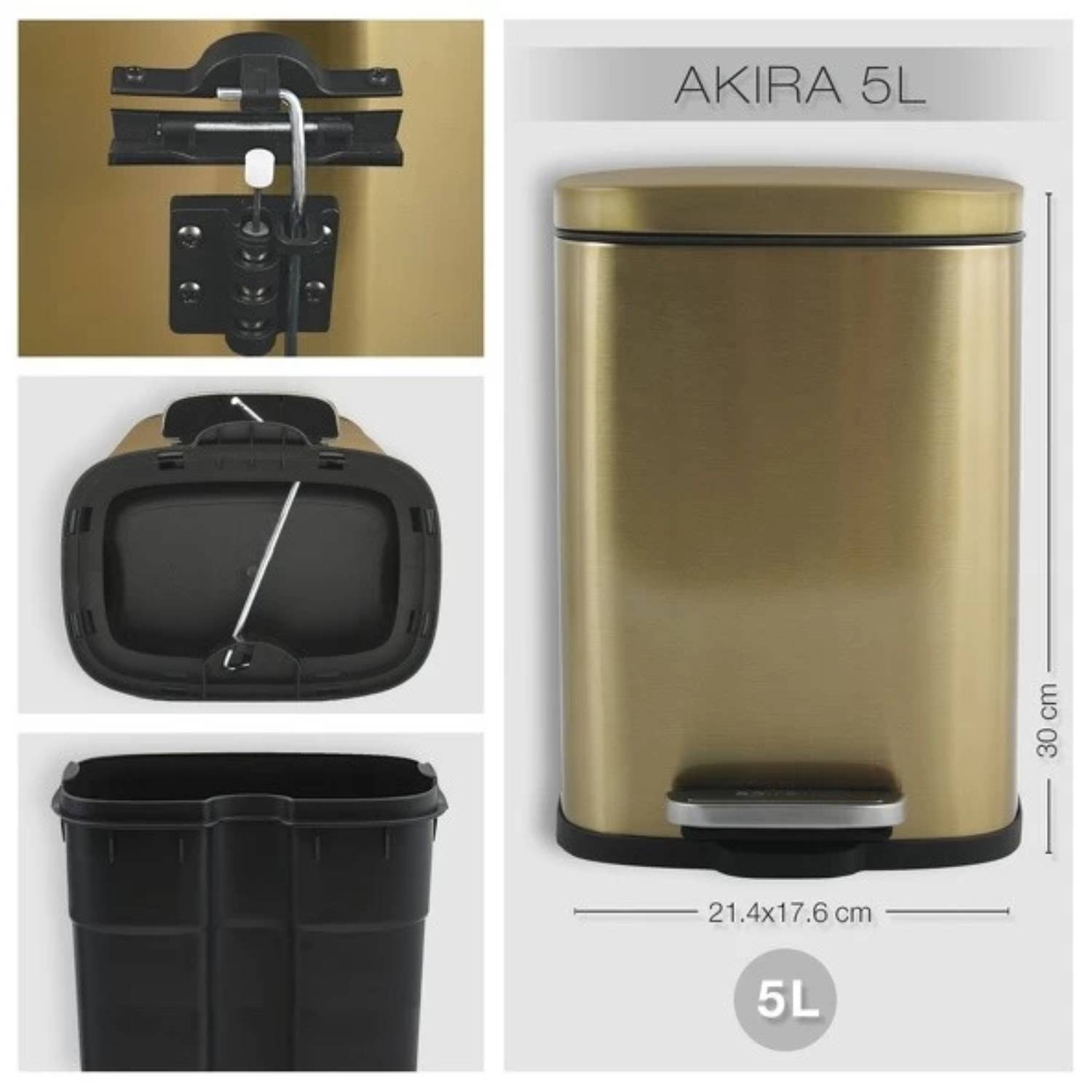 Pattumiera a pedale modello Akira capacità 5 Litri colore oro spazzolato by CeramicStore | Lo specialista del tuo bagno